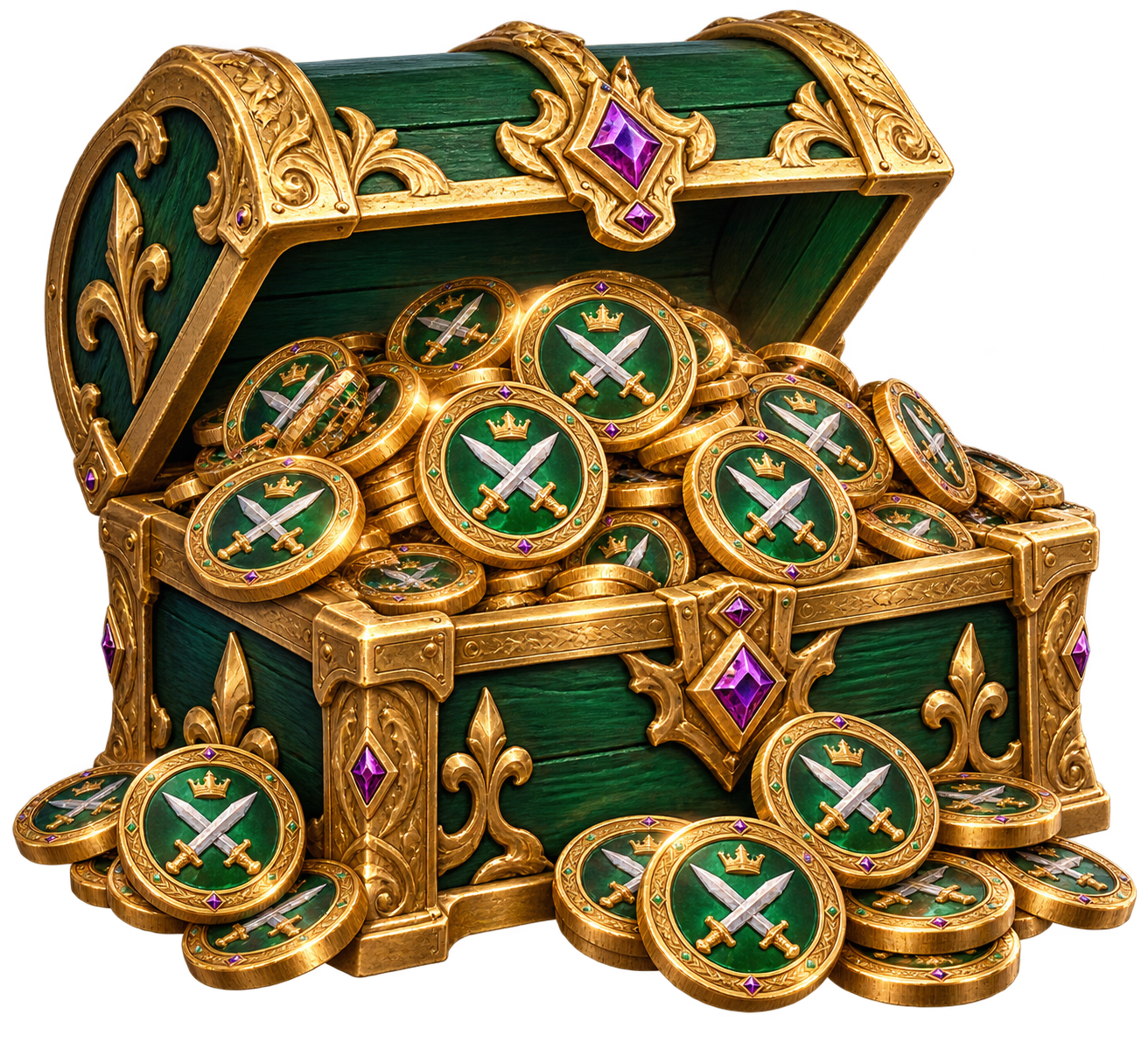 Coin Chest with crowned crossed-sword coins