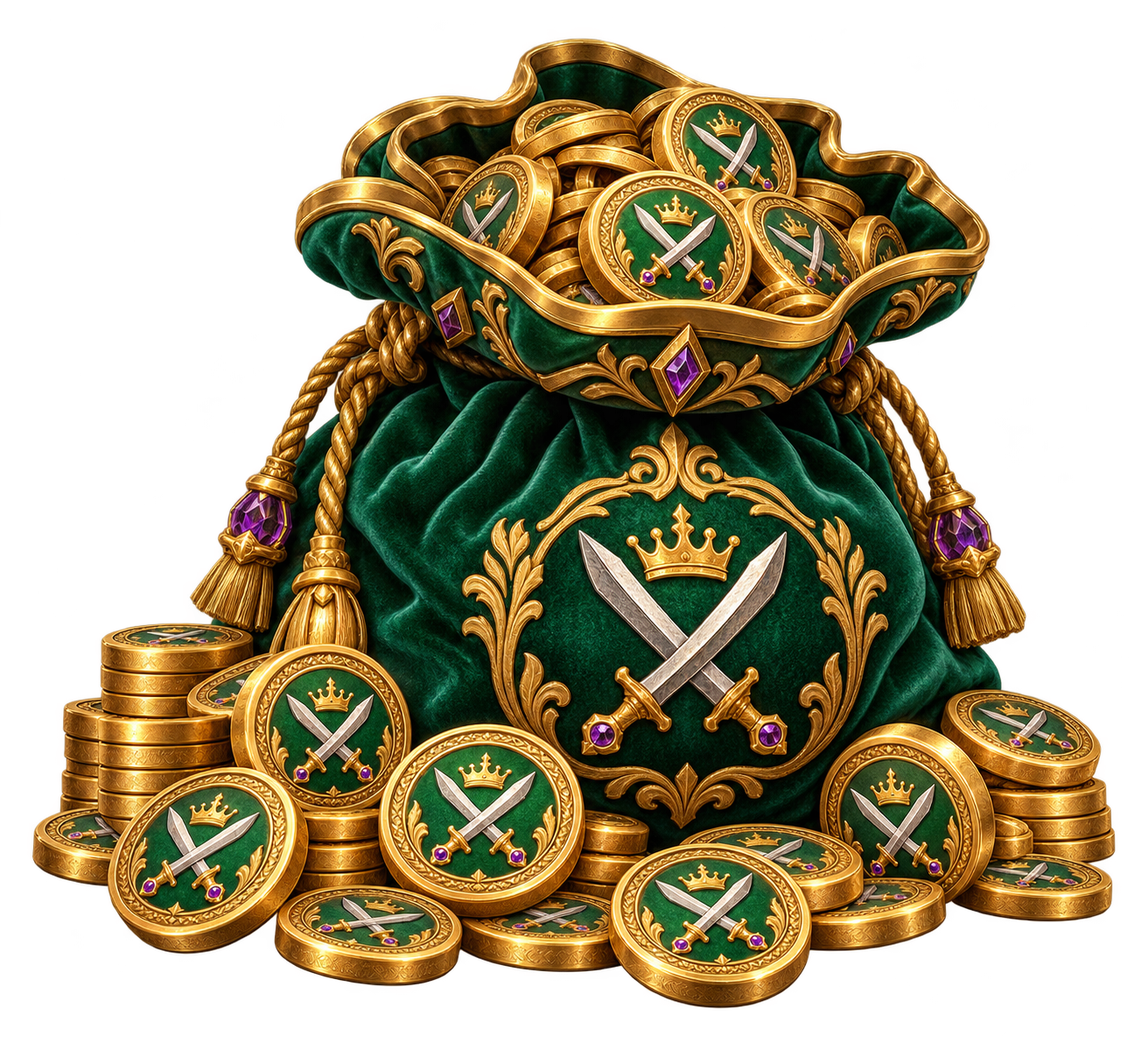 Coin Sack with crowned crossed-sword coins